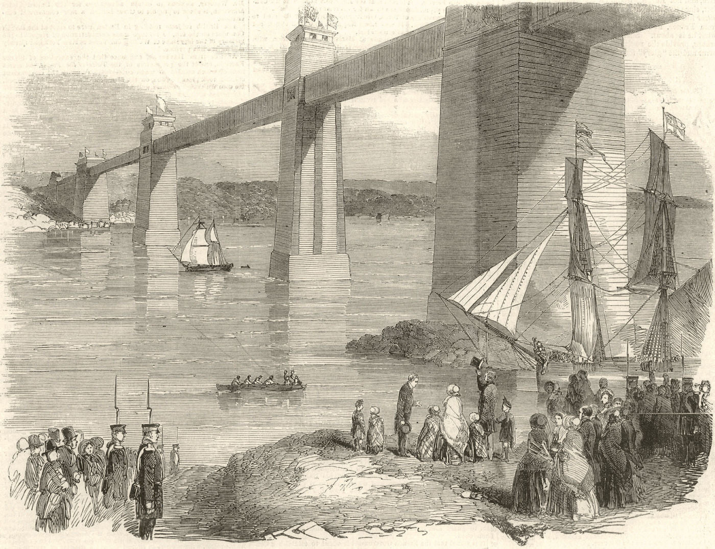 Queen Victoria. Britannia Tubular Bridge. Wales. Menai Strait. Anglesey 1852